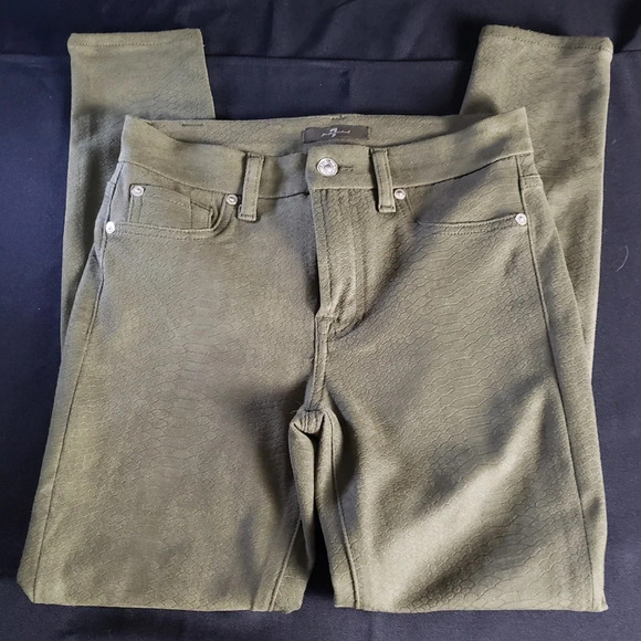 7 For All Mankind Suede Snakeskin‎ Olive Green Women’s 27 - Picture 1 of 7